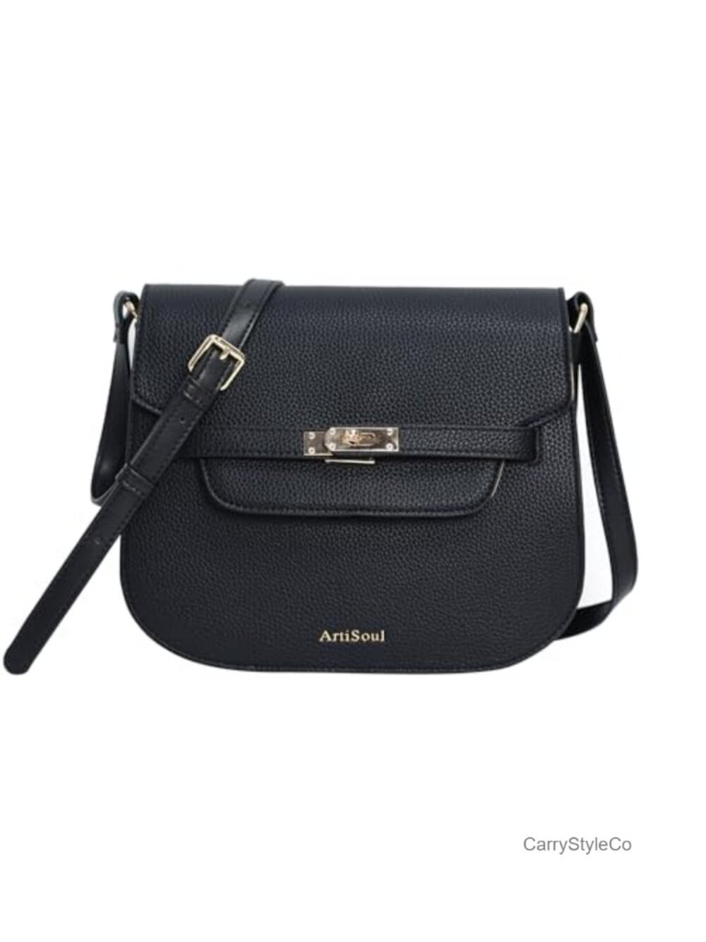 Faux Leather Saddle Crossbody Bag Small Satchel Turn Lock Purse